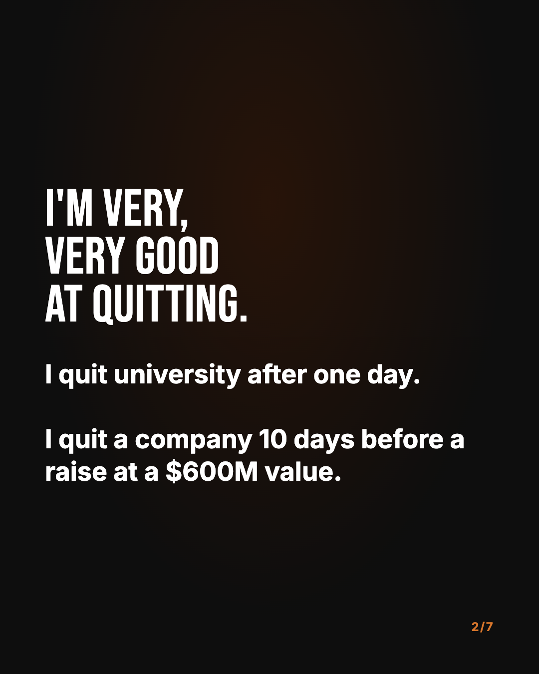 Seven black pages, condensed capitals, one step of the quitting framework per page. Page 2 of 7.